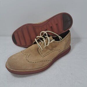Cole Haan LunarGrand Wingtip Oxford Mens 9M Tan/Red Suede‎ Dress Shoes C10228